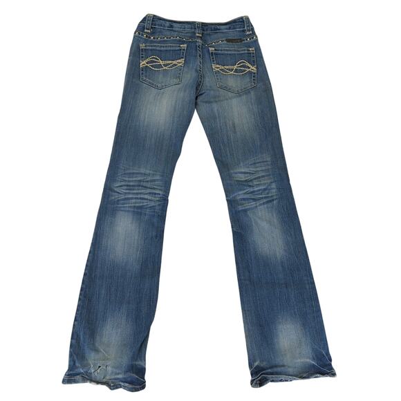 Cowgirl Tuff Bootcut Jeans 27 Tried True Bling Studs White Stitch Tall Stretch - Picture 2 of 9